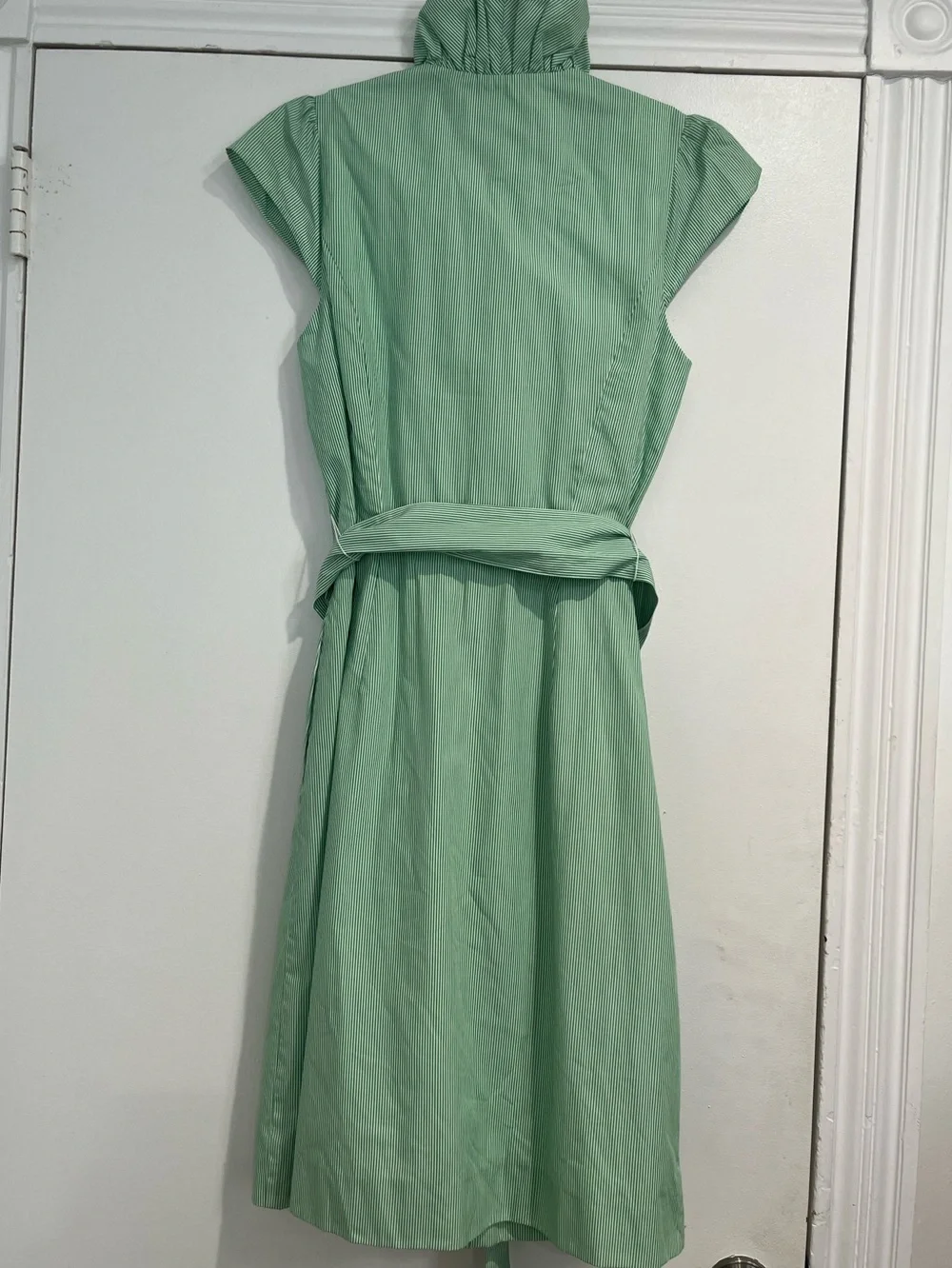Elizabeth McKay Green & White Striped Ruffled Scotland Wrap Dress Sz. 6 NWT - Picture 4 of 11